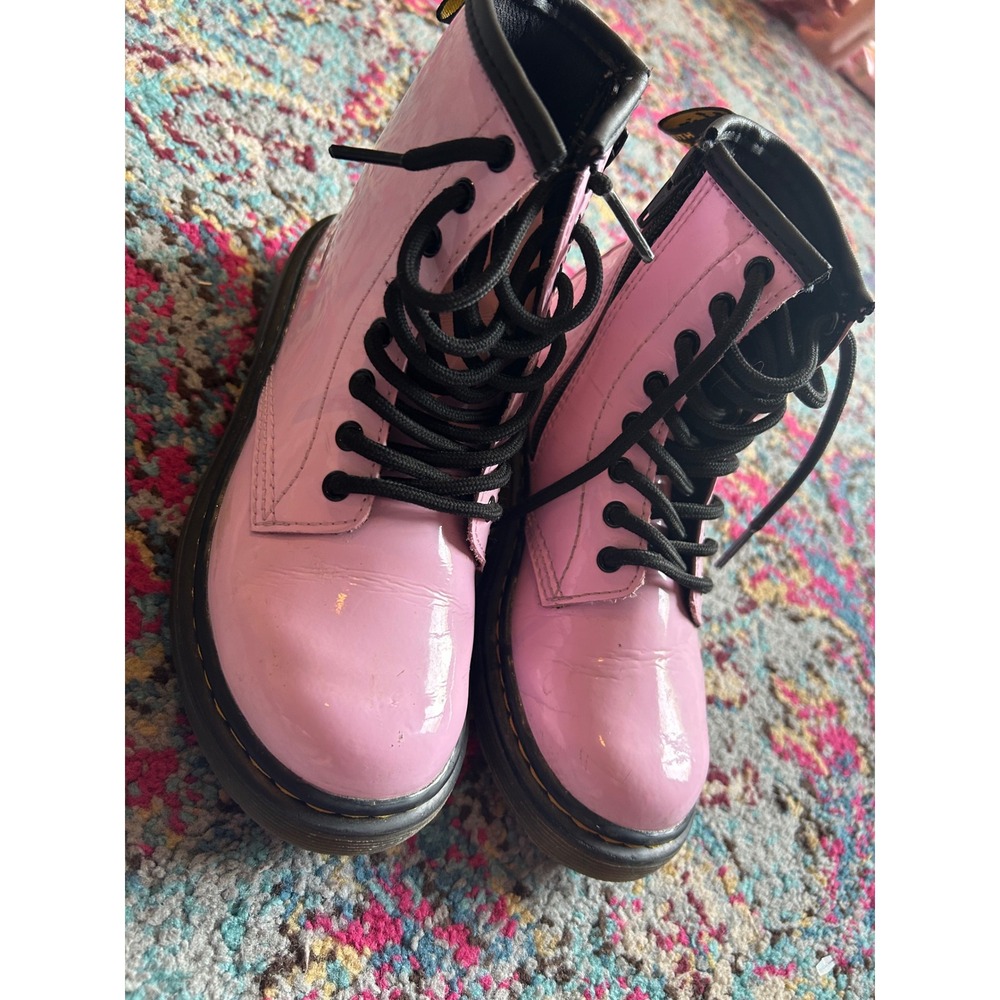 Dr. Martens 1460 J Boots Pink Patent Leather Lace Up Side Zip Kids Size 1 US - Picture 9 of 9